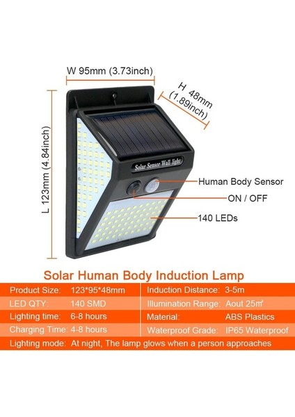 Wuzan 3 Taraflı 140 LED Güneş Enerjili Bahçe Lambası (Yurt Dışından) fırsatları