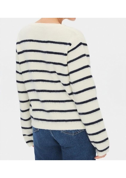 Gold Düğmeli Çizgili Triko Kadın Ceket / Hırka fırsatları