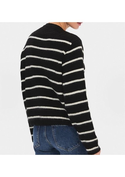 Gold Düğmeli Çizgili Triko Kadın Ceket / Hırka modelleri