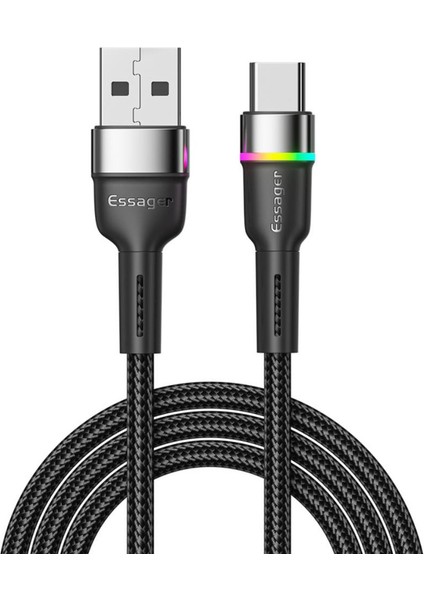 LED Işıklı 2 Metre 3A USB To Type-C Ultra Hızlı Şarj Kablosu Dayanıklı Renkli LED Işıklı Kablo