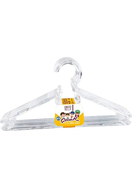 | Plastik Çocuk Elbise Askısı, Şeffaf Kristal, Hafif ve Dayanıklı Tasarım, 6'lı