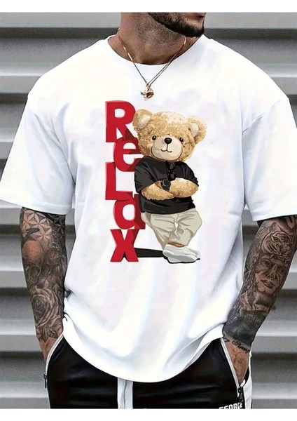 Erkek Relax Trend Ayı Basklı T-Shirt Yeni Sezon Oversize Salaş