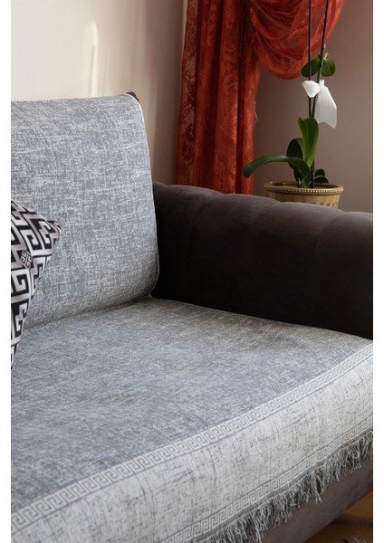 Liva Pamuklu Saçaklı Koltuk - Çekyat Örtüsü 170X220 - Gri modelleri