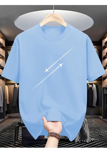 Erkek Uçak Grafiklı T-Shirt Yeni Sezon Oversize Salaş