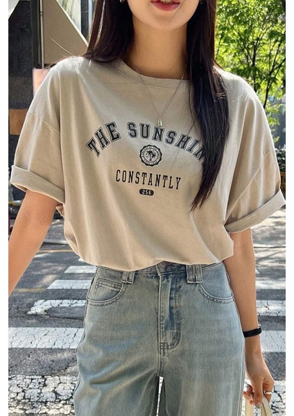 Kadın The Sunshine Baskılı Tasarım Tshirt Oversize Salaş
