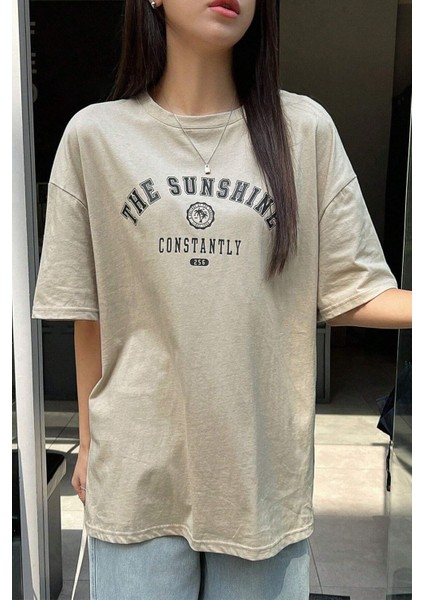 Kadın The Sunshine Baskılı Tasarım Tshirt Oversize Salaş modelleri