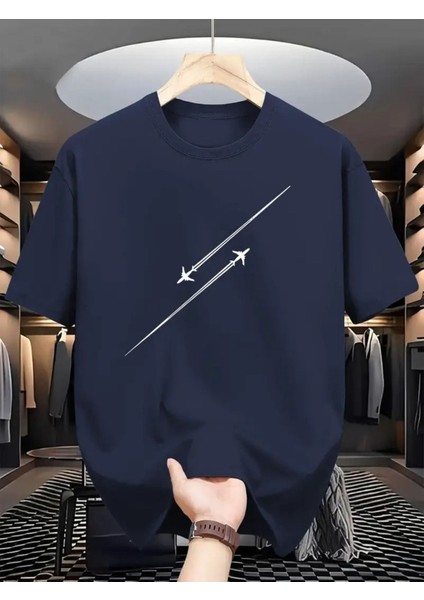 Erkek Uçak Grafiklı T-Shirt Yeni Sezon Oversize Salaş