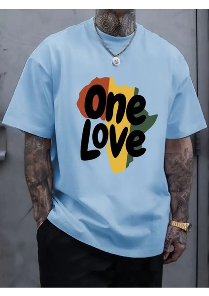 Erkek One Love Baskılı Oversize T-Shirt Salaş