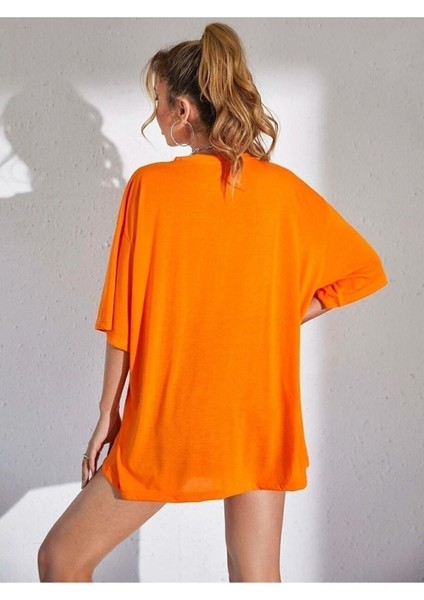 Kadın Hearts Baskılı Tasarım T-Shirt Oversize Salaş