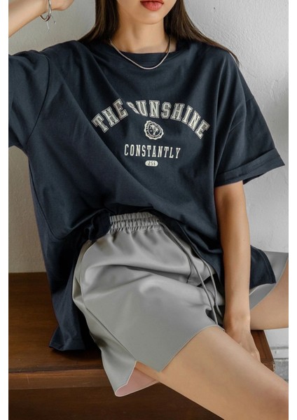 Kadın The Sunshine Baskılı Tasarım Tshirt Oversize Salaş