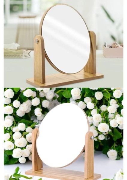 Masa El Şifonyer Dolap Aynası Ayarlanabilir Yuvarlak Makeup Mirror Ayna Ahşap Ayaklı Makyaj Aynası