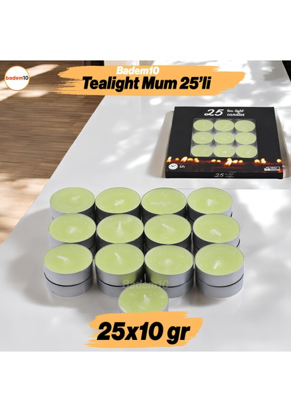 Tealight Mum 25X10 gr Dekoratif Mumu Kandil Hediyelik Fitilli Mumluk Şamdan Krem Renk Kokusuz