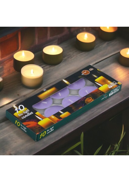 Tealight Mum 10X10 gr Dekoratif Mumu Kandil Hediyelik Fitilli Mumluk Şamdan Lila Renk Kokusuz indirimleri