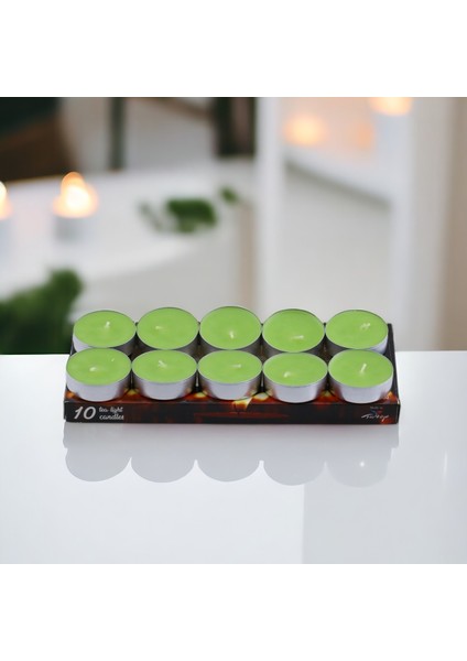 Tealight Mum 10X10 gr Dekoratif Mumu Kandil Hediyelik Fitilli Mumluk Şamdan Yeşil Renk Kokusuz fiyatları