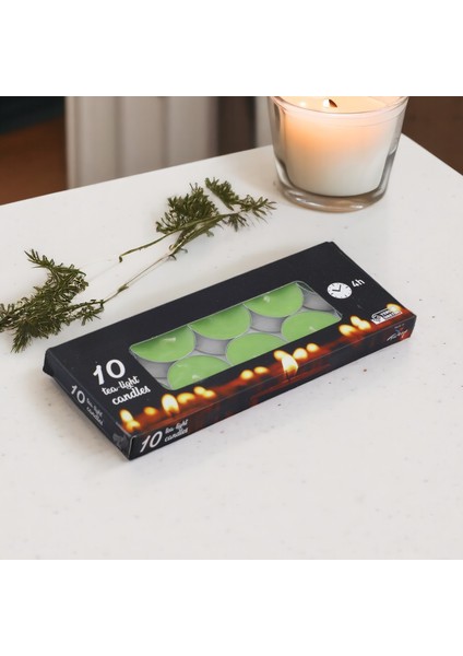 Tealight Mum 10X10 gr Dekoratif Mumu Kandil Hediyelik Fitilli Mumluk Şamdan Yeşil Renk Kokusuz fırsatları