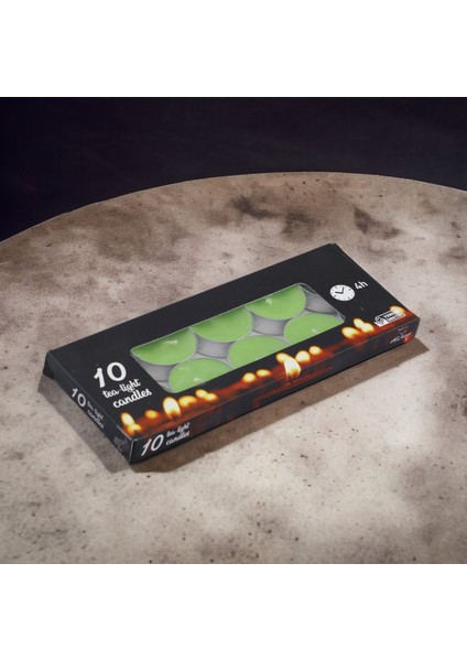 Tealight Mum 10X10 gr Dekoratif Mumu Kandil Hediyelik Fitilli Mumluk Şamdan Yeşil Renk Kokusuz indirimleri