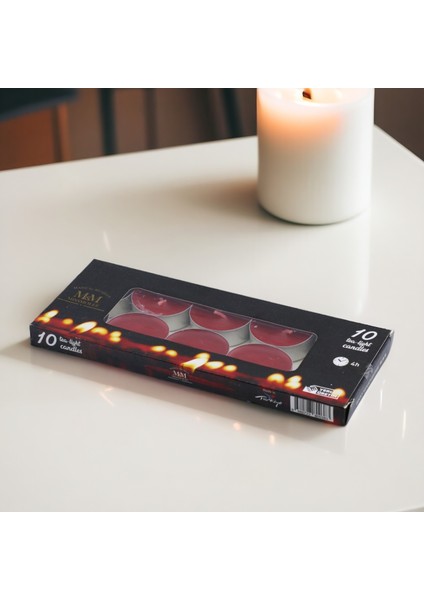 Tealight Mum 10X10 gr Dekoratif Mumu Kandil Hediyelik Fitilli Mumluk Şamdan Kırmızı Renk Kokusuz fiyatları
