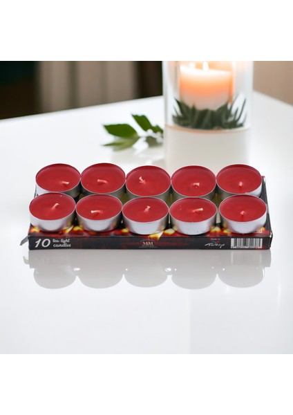 Tealight Mum 10X10 gr Dekoratif Mumu Kandil Hediyelik Fitilli Mumluk Şamdan Kırmızı Renk Kokusuz fırsatları