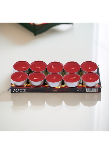 Tealight Mum 10X10 gr Dekoratif Mumu Kandil Hediyelik Fitilli Mumluk Şamdan Kırmızı Renk Kokusuz indirimleri