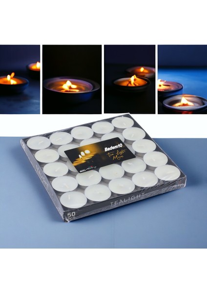 Tealight Mum 50X6 gr Dekoratif Mumu Kandil Hediyelik Fitilli Mumluk Şamdan Krem Renk Kokusuz fiyatları