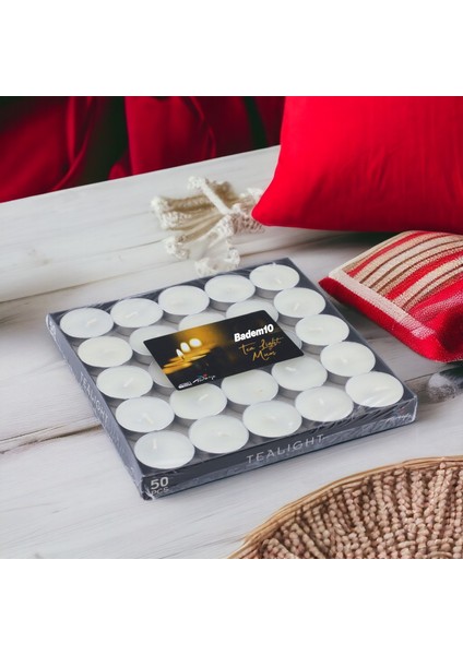 Tealight Mum 50X6 gr Dekoratif Mumu Kandil Hediyelik Fitilli Mumluk Şamdan Krem Renk Kokusuz modelleri