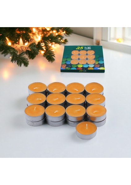 Tealight Mum 25X10 gr Dekoratif Mumu Kandil Hediyelik Fitilli Mumluk Şamdan Turuncu Renk Kokusuz fiyatları