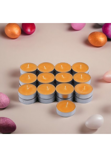 Tealight Mum 25X10 gr Dekoratif Mumu Kandil Hediyelik Fitilli Mumluk Şamdan Turuncu Renk Kokusuz indirimleri