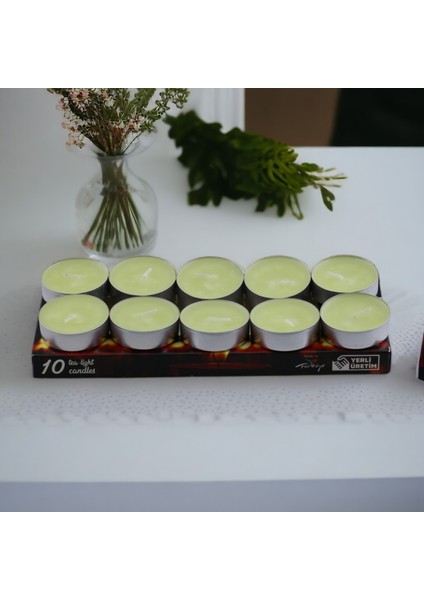 Tealight Mum 10X10 gr Dekoratif Mumu Kandil Hediyelik Fitilli Mumluk Şamdan Krem Renk Kokusuz indirimleri