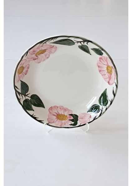 Wild-Rose Handmalerei Antika Porselen Yemek Tabağı Pembe Yeşil