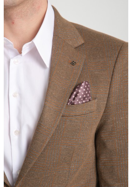 Ribas Erkek Kahverengi Likralı Pamuk Karışımlı Ekose Desenli Slim Fit Spor Blazer Ceket fiyatları