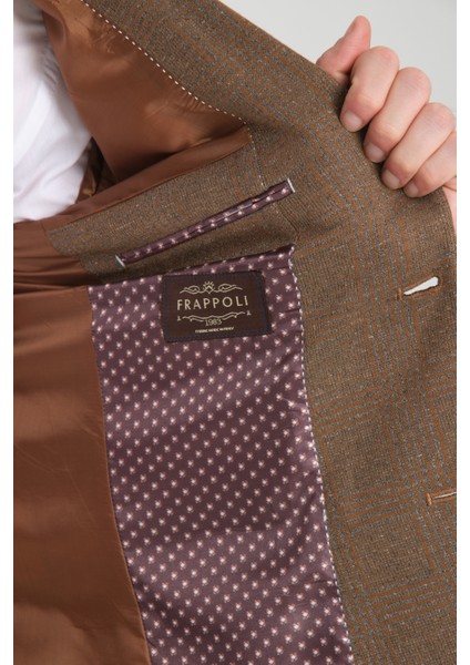 Ribas Erkek Kahverengi Likralı Pamuk Karışımlı Ekose Desenli Slim Fit Spor Blazer Ceket modelleri
