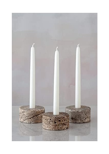 Trrten Mermer Şamdan Mumluk 3lü Set Silver Dark