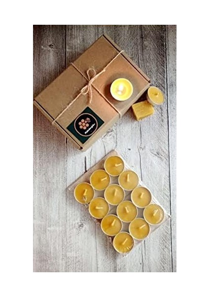 (12 Adet) Tealight Doğal Petek Balmumu Mum Ekonomik Boy (8gr) Beeswax Candle