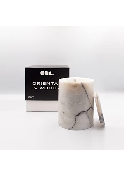 No: 6 Mermer Mum Oryantal ve Odunsu Kokulu Tasarım Dekoratif Mermer Soya Mumu - 220GR (Beyaz)