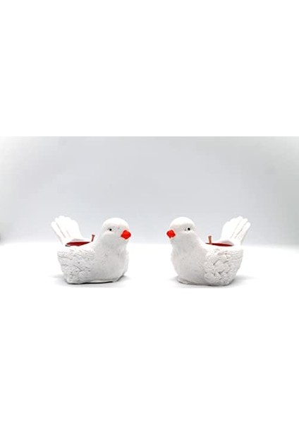 Adet Beyaz Parlak Kuş Mumluk-Dekoratif Hediye-Dekoratif Mumluk El Yapımı-Tealight Tutucu-Küçük