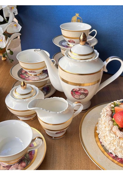 Flores 24 Parça Porselen Çay Seti 24 k Altın