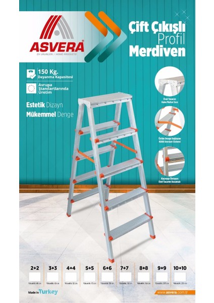 - 4+4 Basamaklı Çift Çıkışlı Galvanizli Profil Merdiven (Ev, Bahçe, İşyeri İçin Uygun)