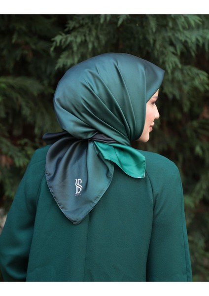 Degrade Siyah Zümrüt Twill Ipek Eşarp
