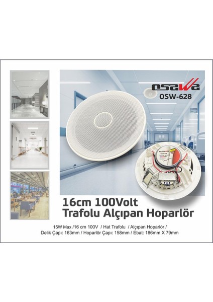 Osawa OSW-628 16CM Tweeterli 100 Volt Trafolu Alçıpan Hoparlör (4741)