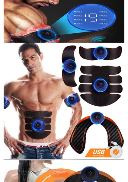 Elektronik Kas Çalıştırıcı ve Kemer Seti Kalça Kol Bacak Göbek Abdominal 4 Set