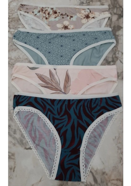 Kadın Penye Likralı Desenli Bikini Külot 4'lü