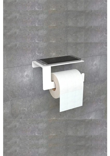 Beyaz Raflı Tuvalet Kağıtlığı - Paslanmaz Çelik, Telefon ve Aksesuar Raflı, Şık ve Dayanıklı Tasarım