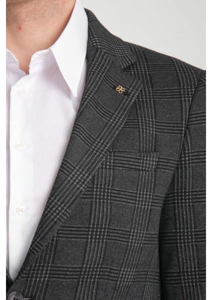 Ribas Erkek Lacivert Likralı Pamuk Karışımlı Ekose Desenli Slim Fit Spor Blazer Ceket fiyatları