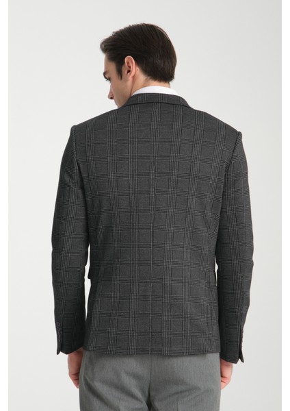 Ribas Erkek Lacivert Likralı Pamuk Karışımlı Ekose Desenli Slim Fit Spor Blazer Ceket fırsatları