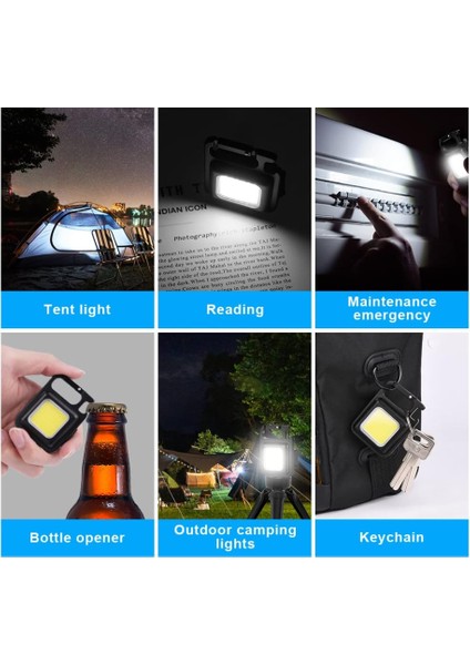 4 Adet USB Şarj Edilebilir Cep Boy 800 Lümen LED Aluminyum Kasa Çok Amaçlı Taşınabilir Fener (Mıknatıs, Anahtarlık Şişe Açacağı)