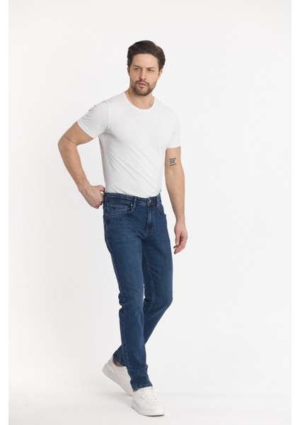 Erkek Koyu Mavi Slimfit Kot Pantolon
