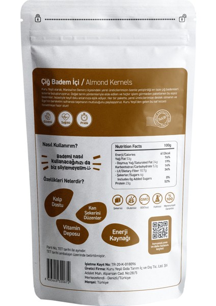 Çiğ Badem İçi - Çiğ Badem - Yerli Badem - 1 kg
