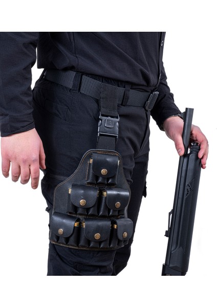 Deri Bacak Fişekliği - Savage - Siyah - 18'li modelleri