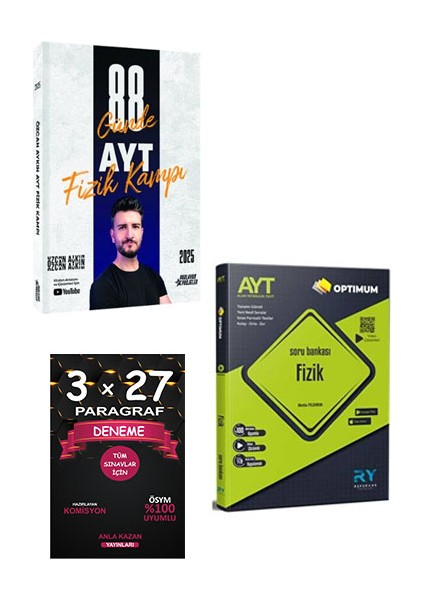 2025 Ayt 88 Günde Fizik Kampı / Ayt Optimum Fizik Tamamı Video Çözümlü Soru Bankası Akıllı Tahta Uyumlu / Paragraf