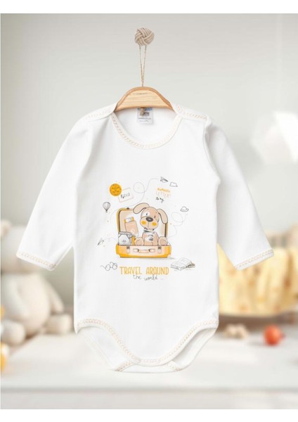7172 Uzun Kollu Zıbın Çıtçıtlı Body 9-12-18 Ay Krem